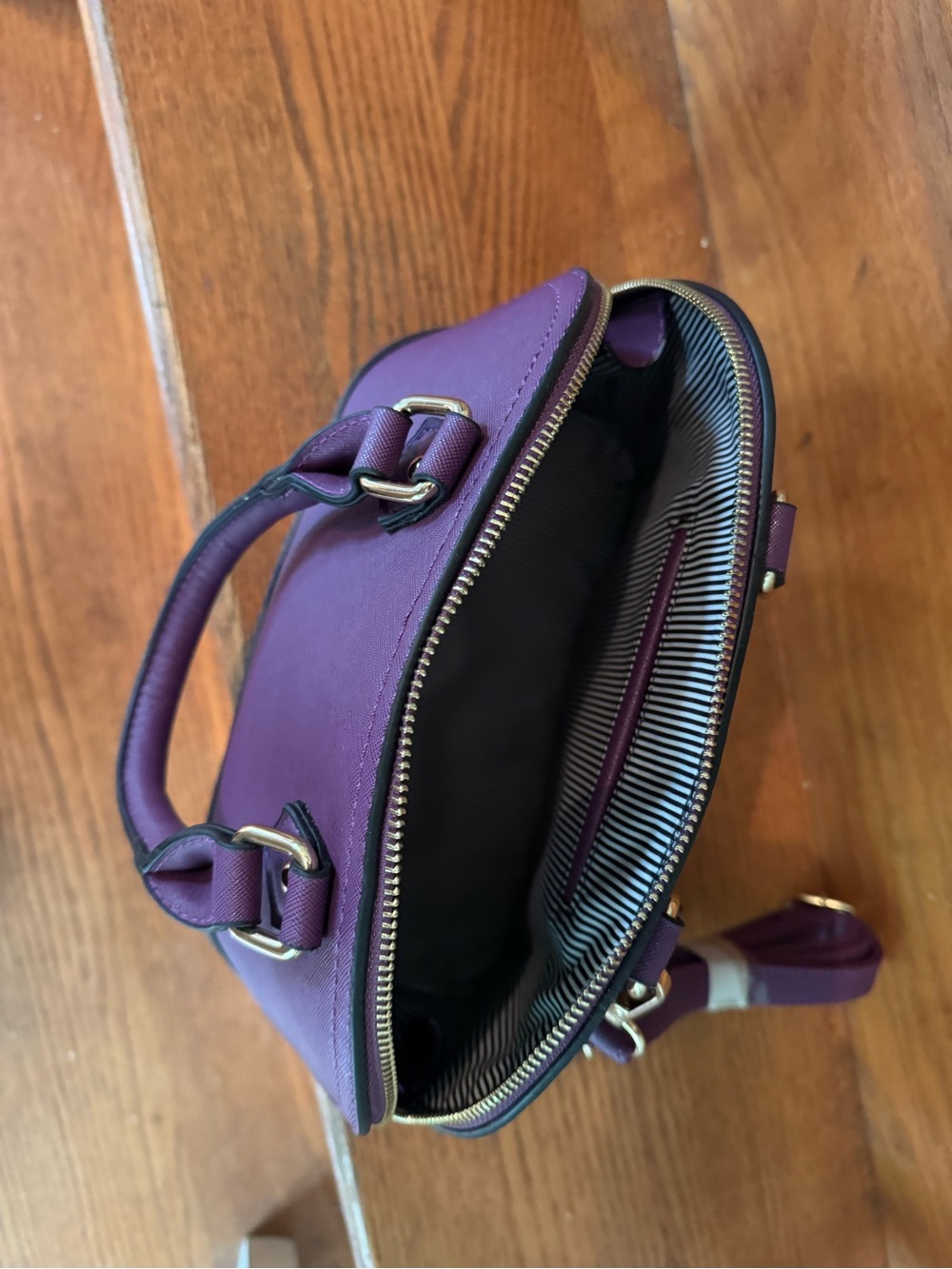 Women’s Purple Structured Dome Satchel Handbag - Picture 5 of 6